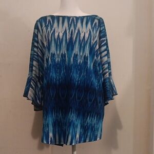 Ashley Stewart Teal and Navy Ikat Print Tunic